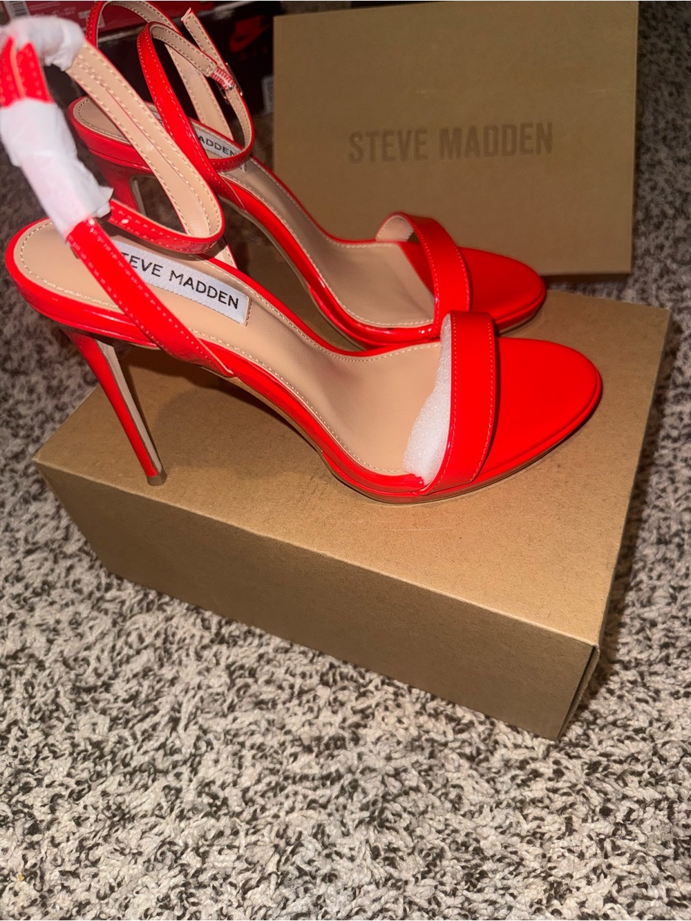 Steve Madden Red Patent Open-Toe Stiletto Sandals